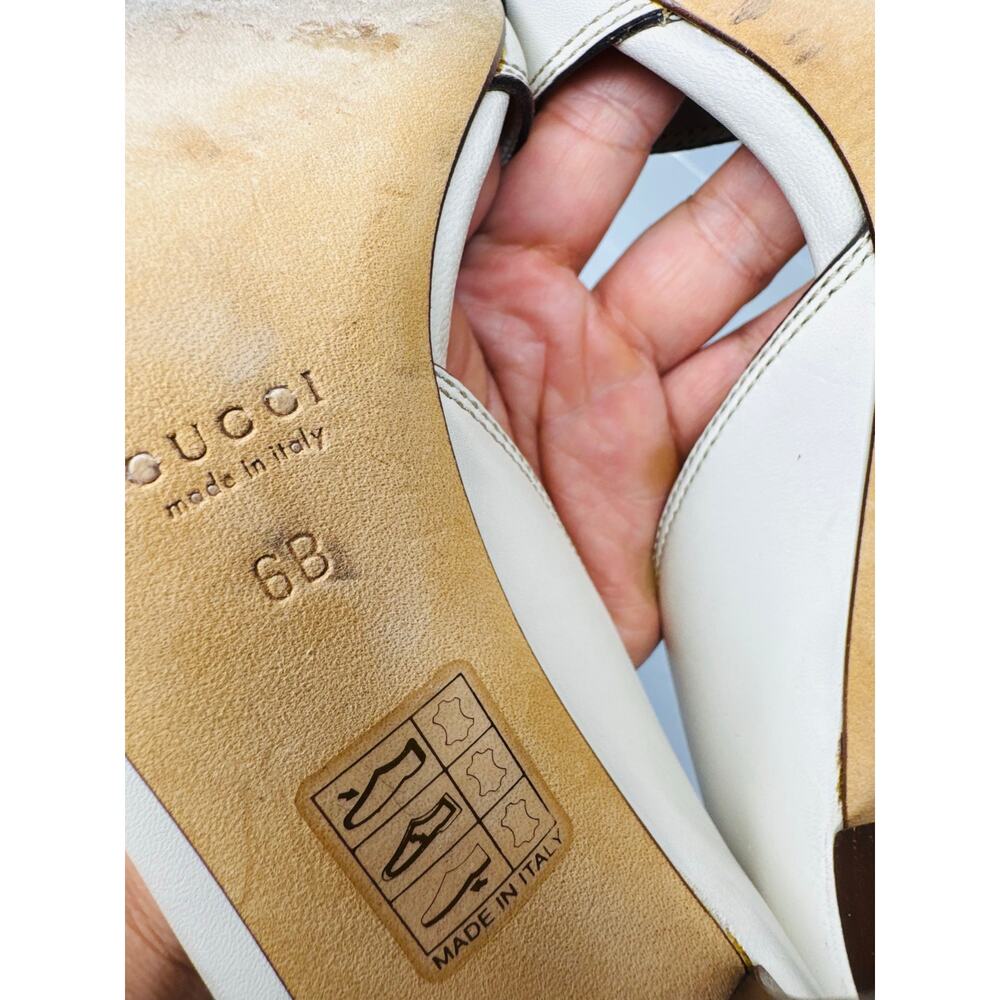 Gucci Ivory Leather Bamboo Horsebit Open Toe Pumps Women Mule Heel Size 6B - Picture 7 of 10